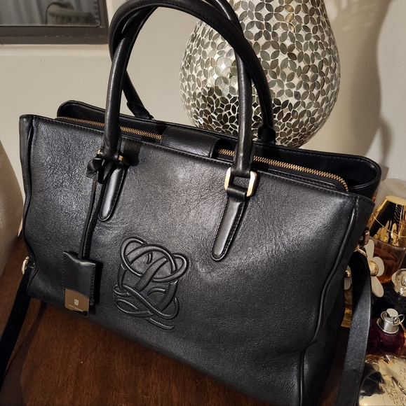 LOUIS QUATORZE Black Leather Satchel with Strap EUC - Picture 2 of 16